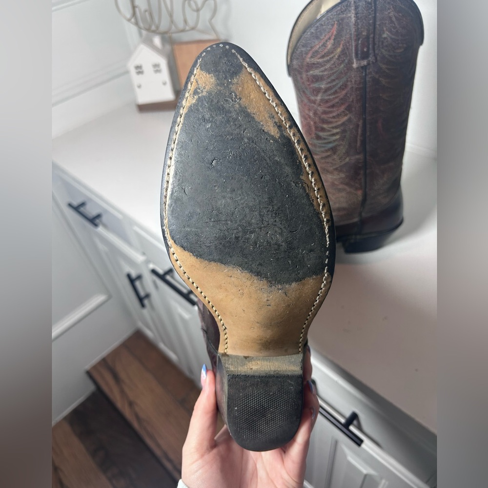 Vintage Acme Western Cowboy Boots Burgundy Brown | Men’s 8.5 Women’s 10 - Picture 7 of 8